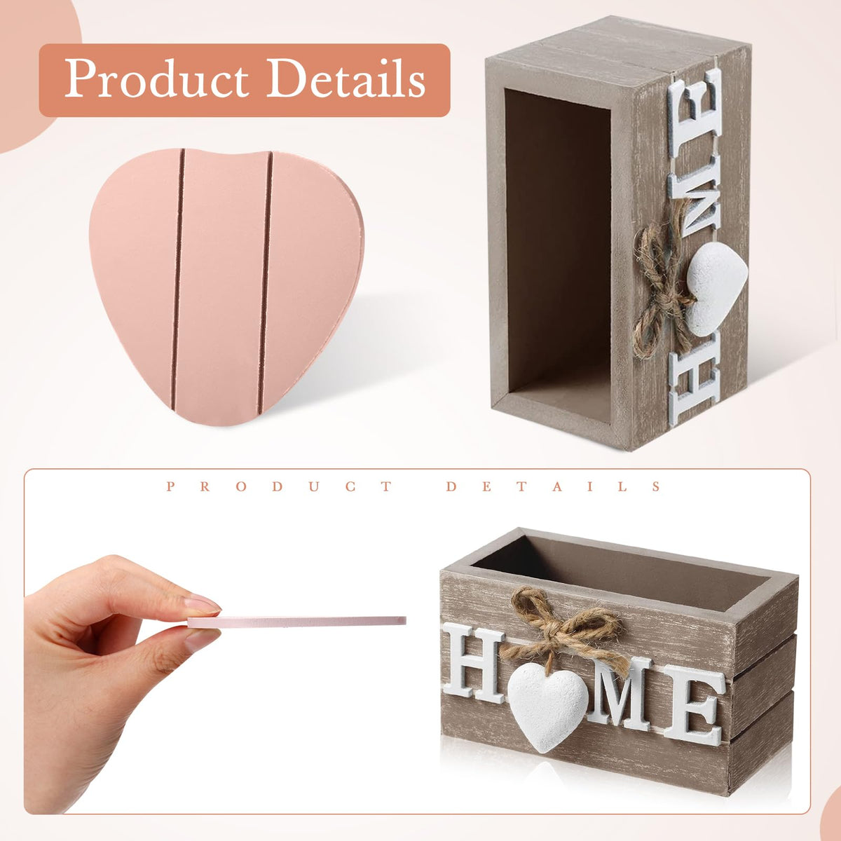 Patelai Set of 6 Wooden Heart Coasters House Warming Gifts, Home, Grey