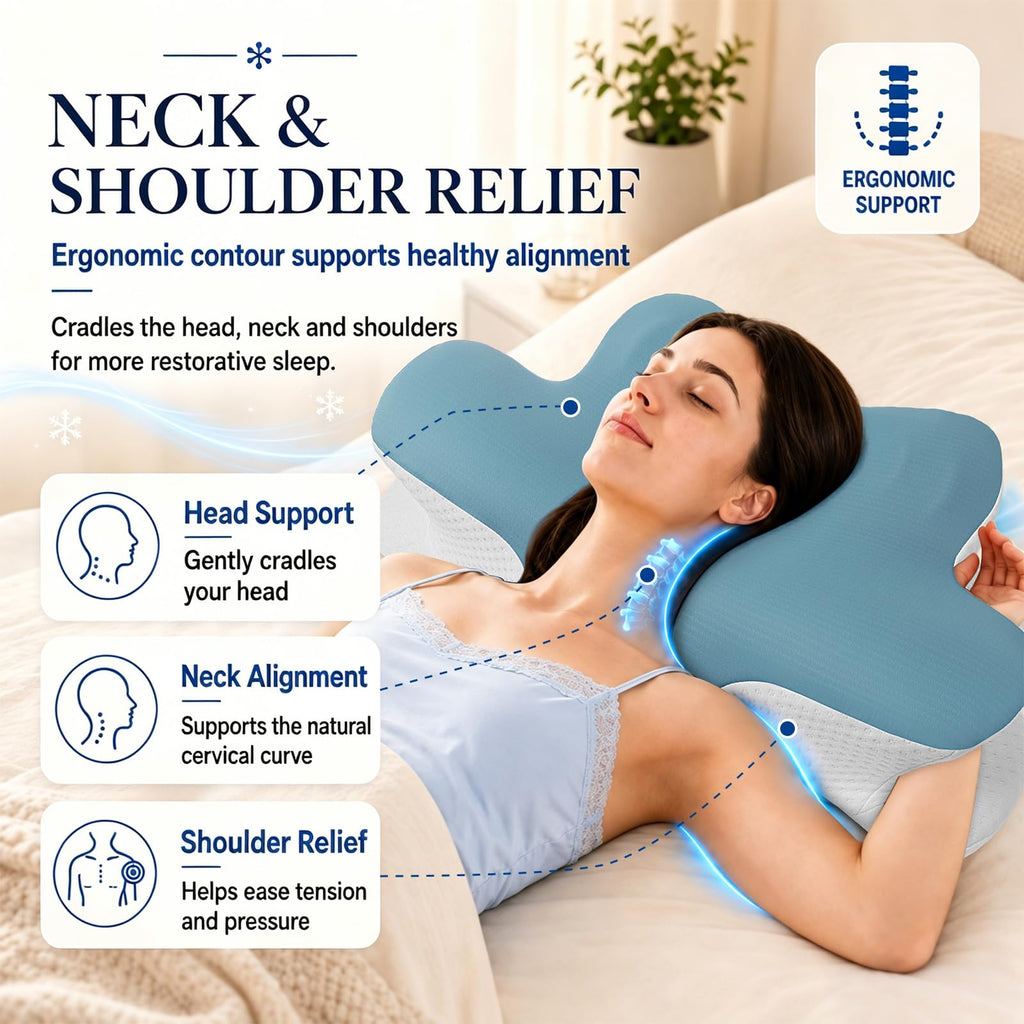 Hydomi Orthopaedic Cervical Pillow for Neck and Shoulder Pain Relief, Memory Foam Neck Support Pillow for Side, Back &Stomach Sleepers, Ergonomic Contour Bed Pillow with Armrest Design, Washable Cover