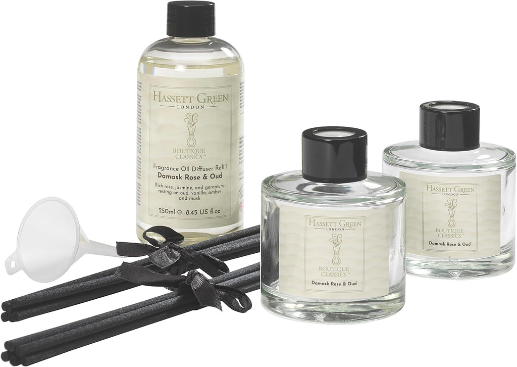 Hassett Green London Boutique Classics Damask Rose & Oud - Reed Diffuser Duo Set - 2 x 125ml - Reduced Packaging