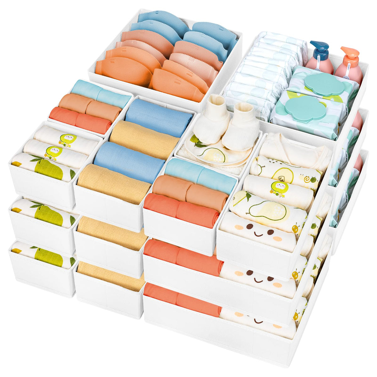 DIMJ 12 Pack Drawer Organisers Foldable Storage Box Fabric Drawer Dividers Wardrobe Storage Organiser Storage Cubes for Bras, Socks, Underwear, Ties, Scarves, Cosmetics