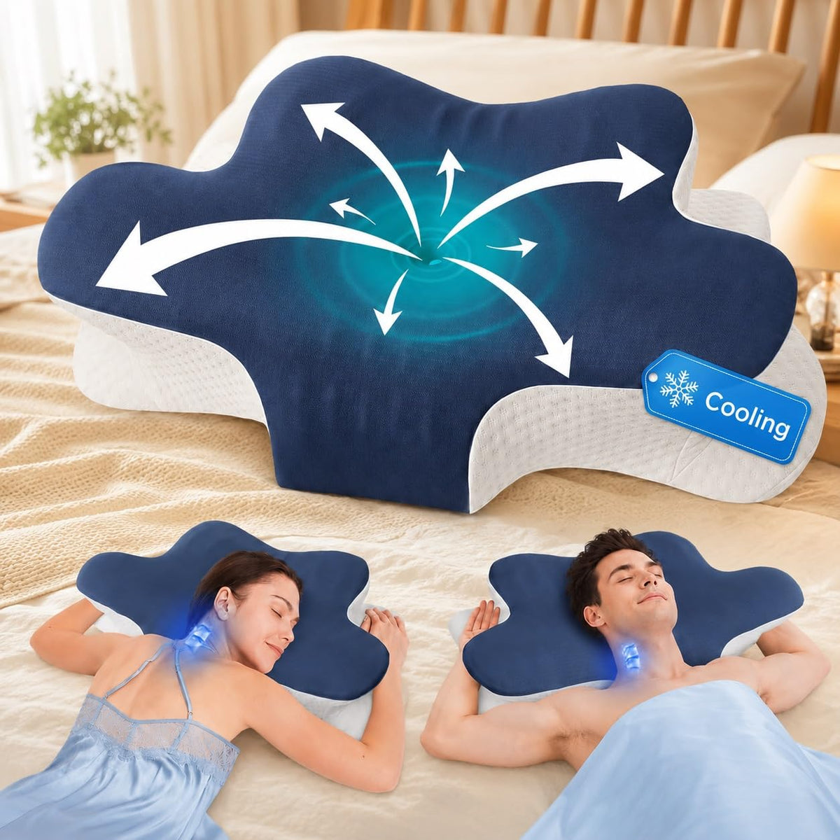 Hydomi Orthopaedic Cervical Pillow for Neck and Shoulder Pain Relief, Memory Foam Neck Support Pillow for Side, Back &Stomach Sleepers, Ergonomic Contour Bed Pillow with Armrest Design, Washable Cover