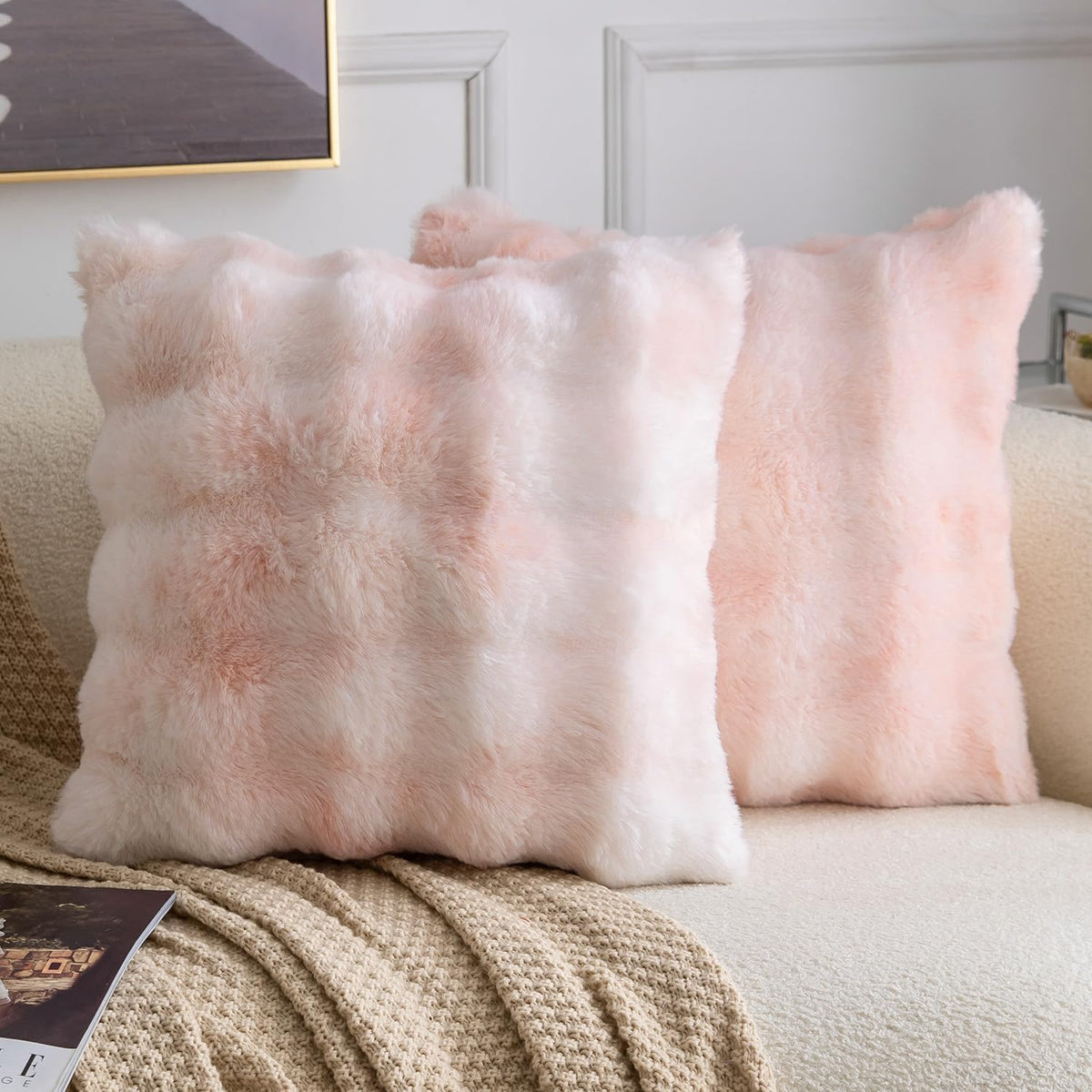 Madizz Pack of 2 Thick Plush Faux Wool Cushion Covers 45x45 cm Cream Soft Neutral Decorative Throw Pillow Covers Accent Boho Pillowcases for Couch Sofa Bedroom Pillow Shell