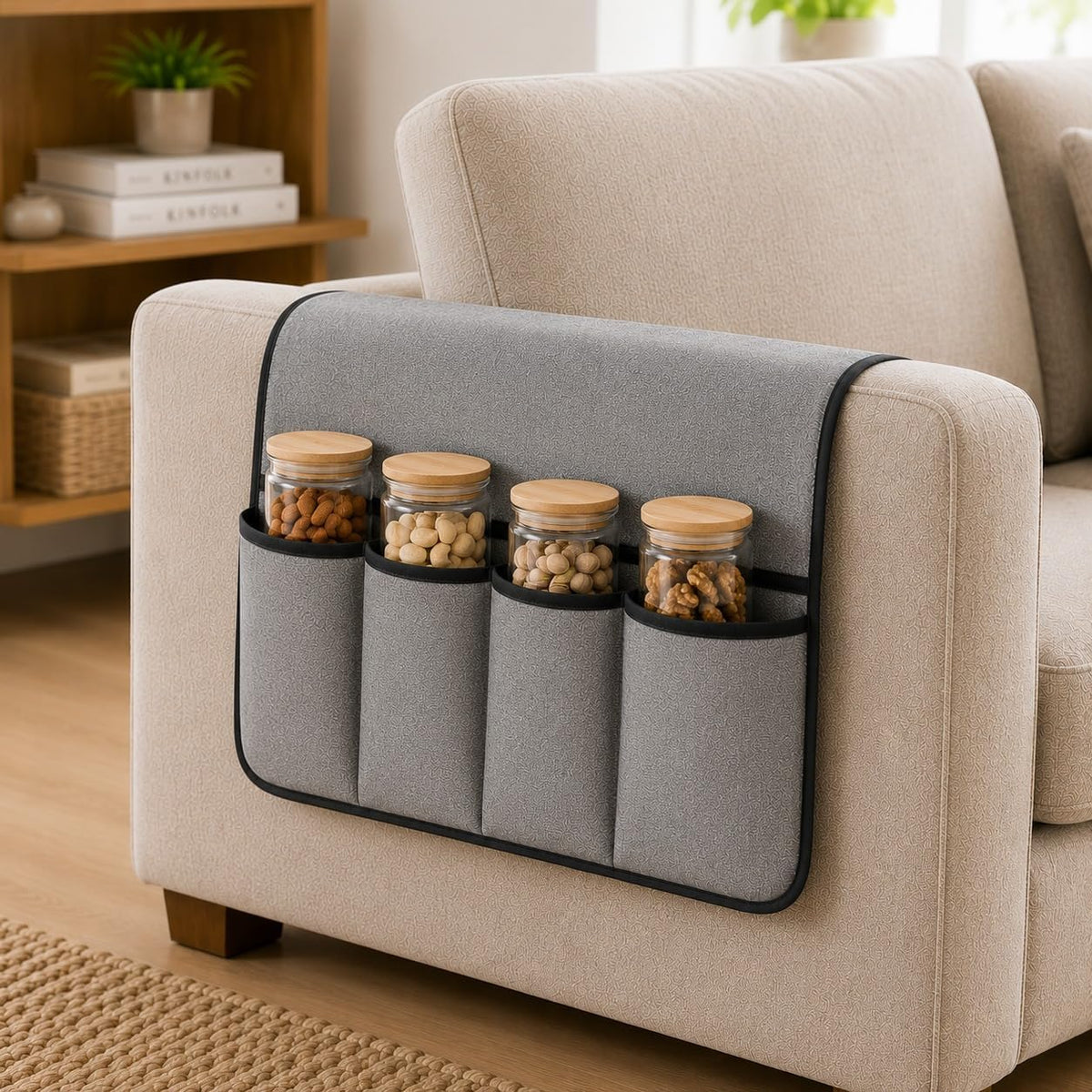 plastific Foldable Sofa Armrest Organiser with Multiple Storage Pockets