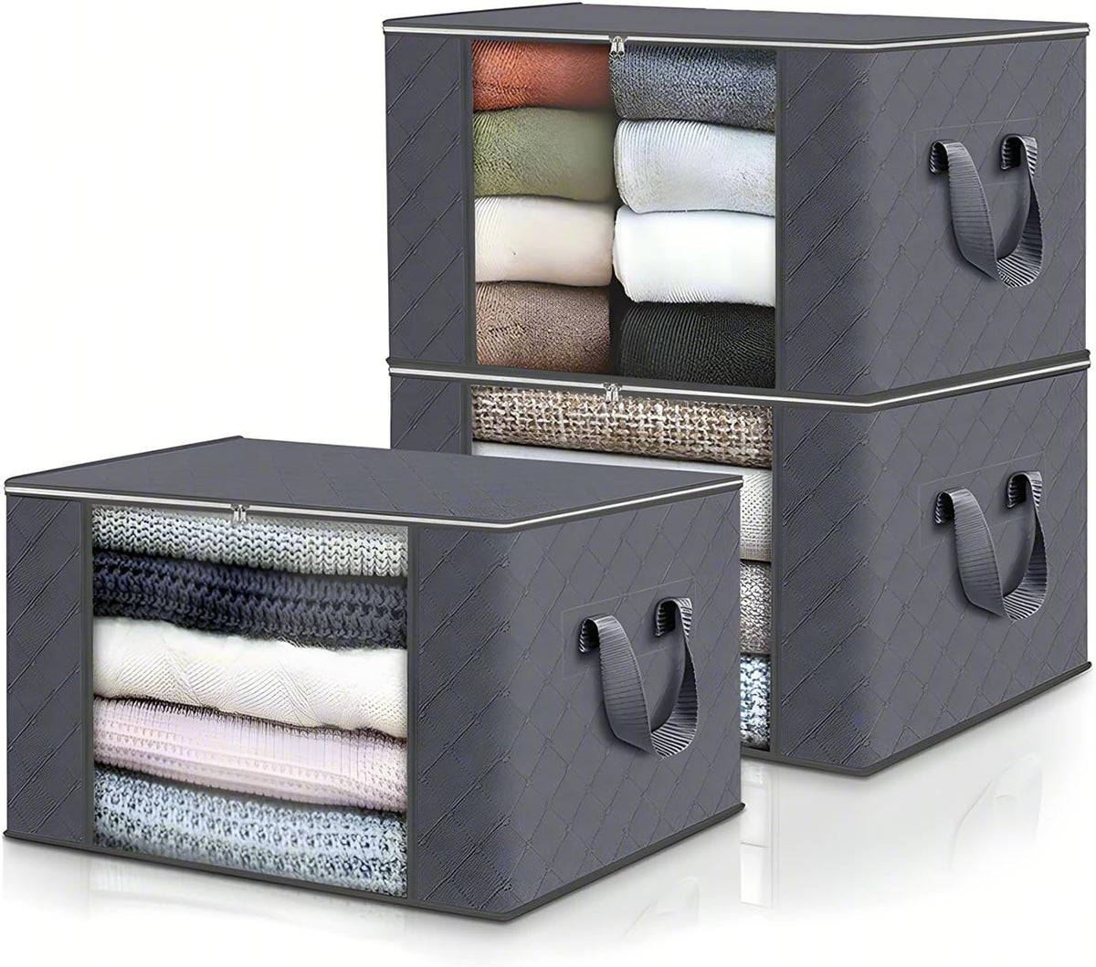 ASelected 3 Pack Clothes Storage Bag, 60L Underbed Storage Boxes with Lids, Foldable Moving Boxes with Clear Window Storage for Clothes Duvets Blankets Bedding