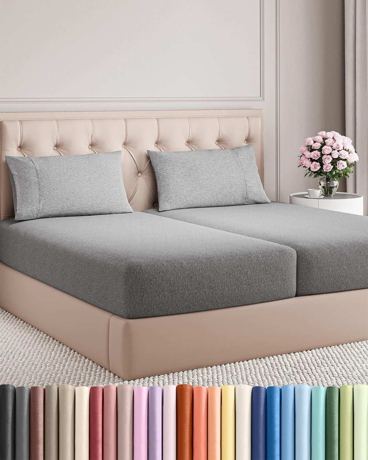 Queen Size 4 Piece Sheet Set - Breathable & Cooling Sheets - Dark Grey