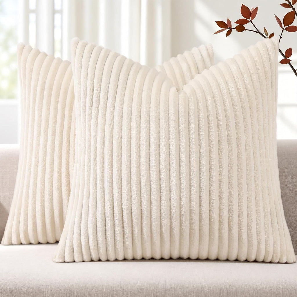 Simmore Fall Soft Cream White Flannel Throw Pillow Covers 24X24 Set of 2