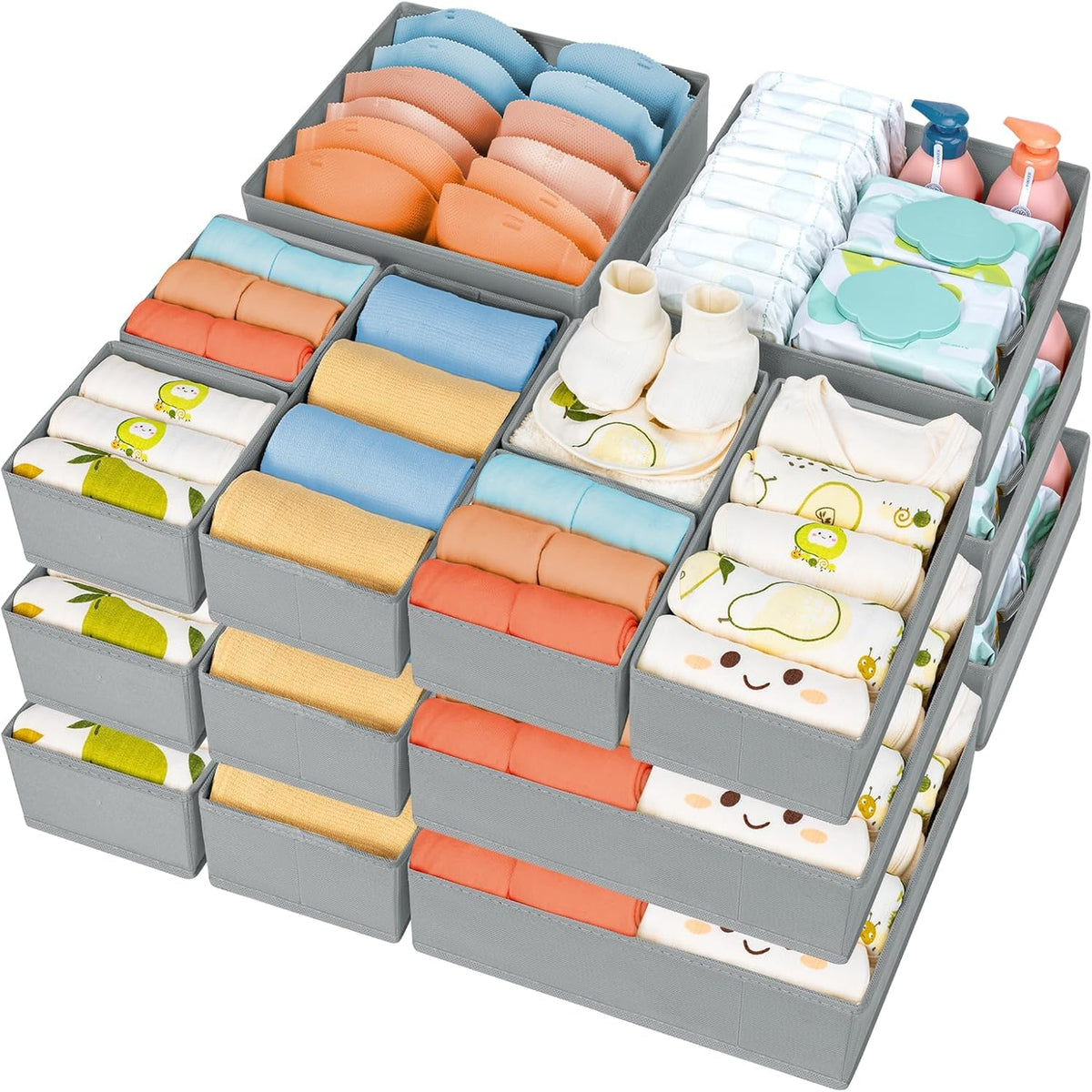 DIMJ 12 Pack Drawer Organisers Foldable Storage Box Fabric Drawer Dividers Wardrobe Storage Organiser Storage Cubes for Bras, Socks, Underwear, Ties, Scarves, Cosmetics