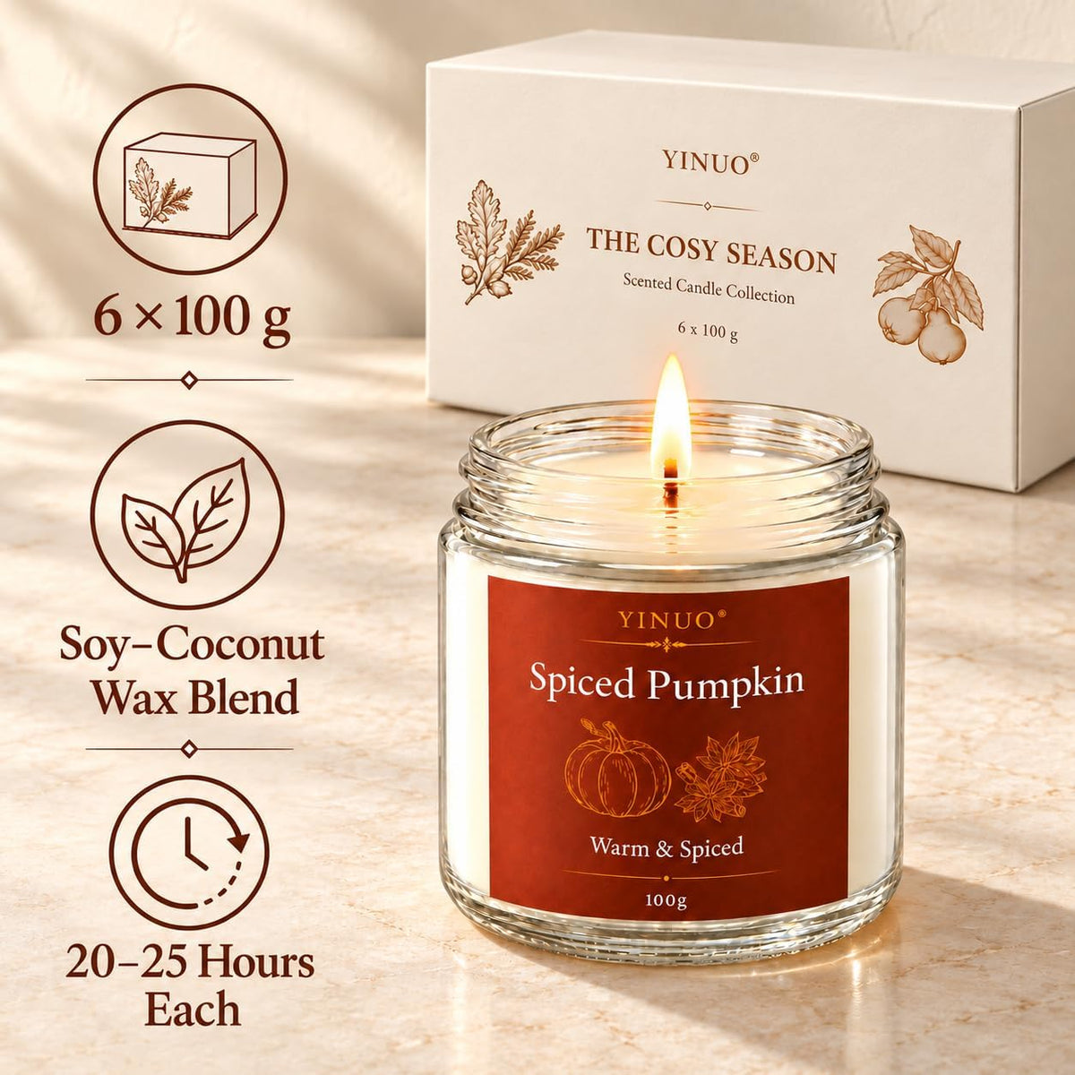 Scented Candles Gift Set, All Occasions Home Spa Gift Box for Relaxation (6 Pack Autumn Glow Collection)