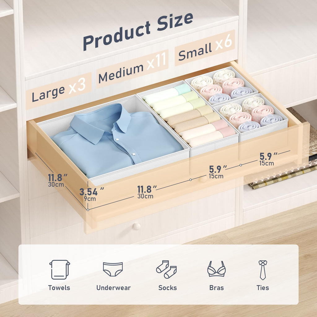 DIMJ 12 Pack Drawer Organisers Foldable Storage Box Fabric Drawer Dividers Wardrobe Storage Organiser Storage Cubes for Bras, Socks, Underwear, Ties, Scarves, Cosmetics