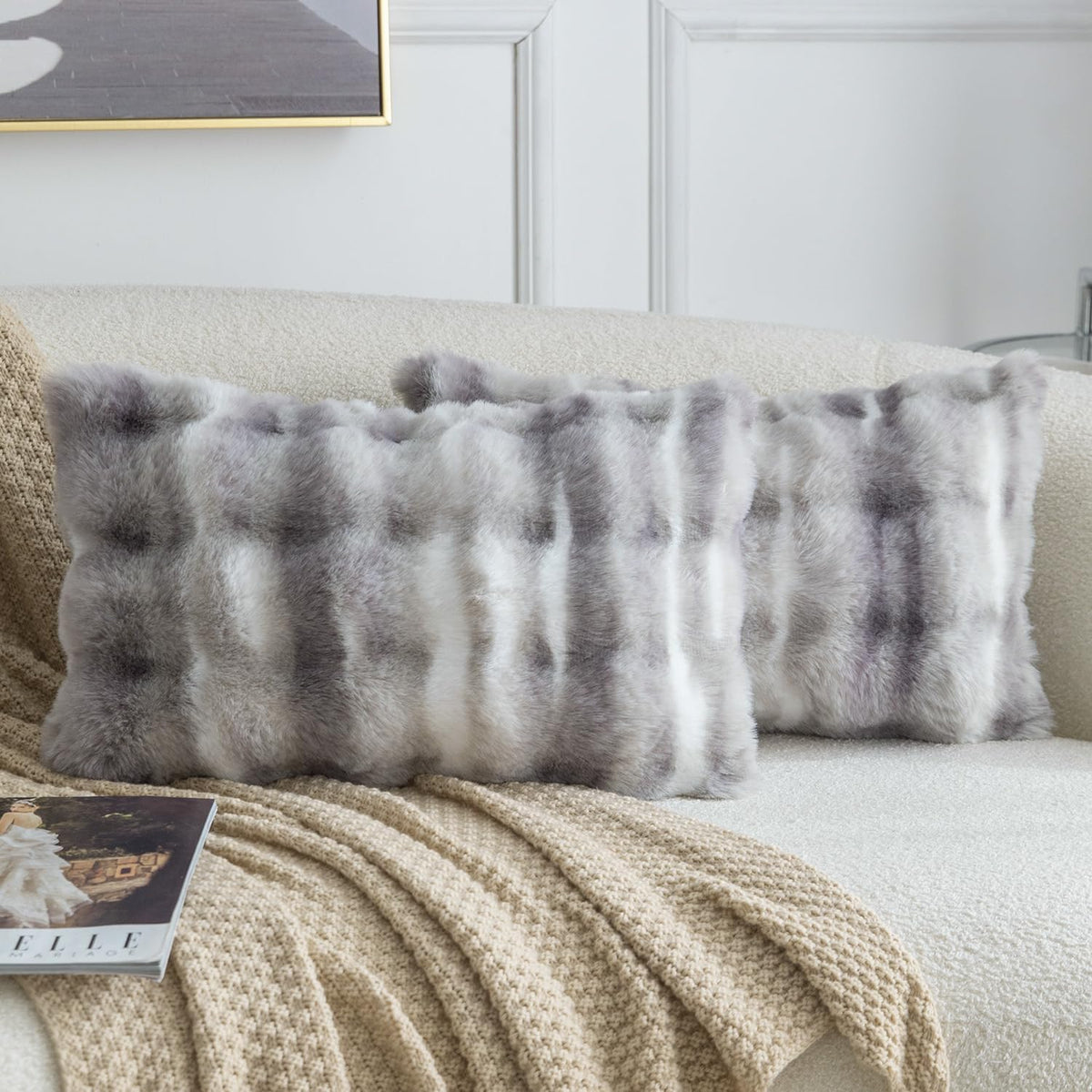 Madizz Pack of 2 Thick Plush Faux Wool Cushion Covers 45x45 cm Cream Soft Neutral Decorative Throw Pillow Covers Accent Boho Pillowcases for Couch Sofa Bedroom Pillow Shell