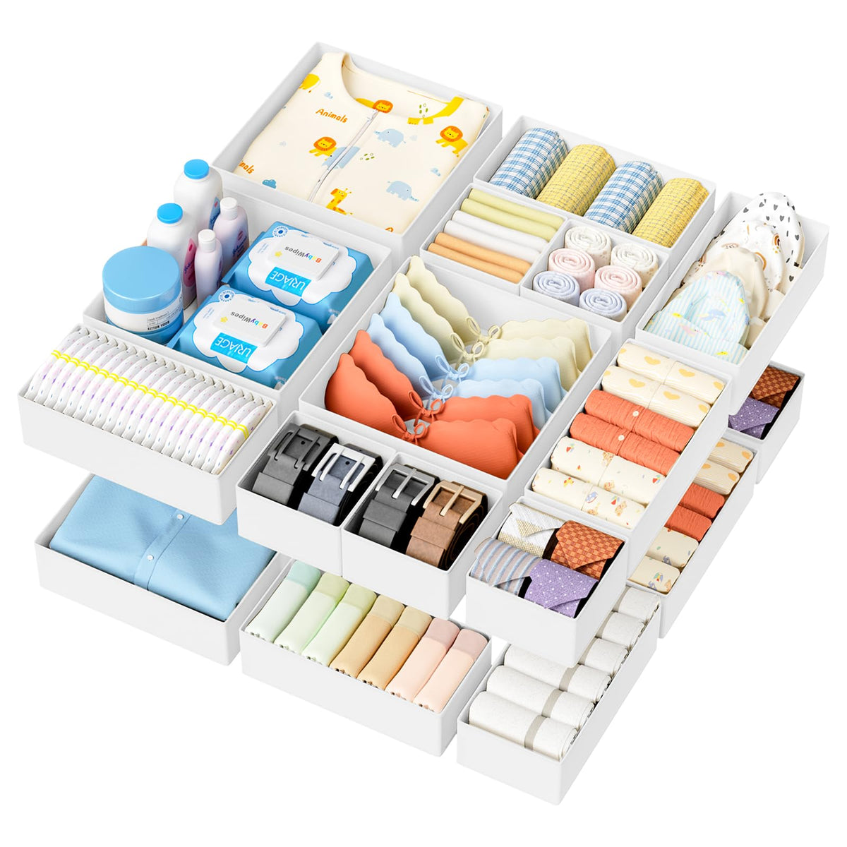 DIMJ 12 Pack Drawer Organisers Foldable Storage Box Fabric Drawer Dividers Wardrobe Storage Organiser Storage Cubes for Bras, Socks, Underwear, Ties, Scarves, Cosmetics