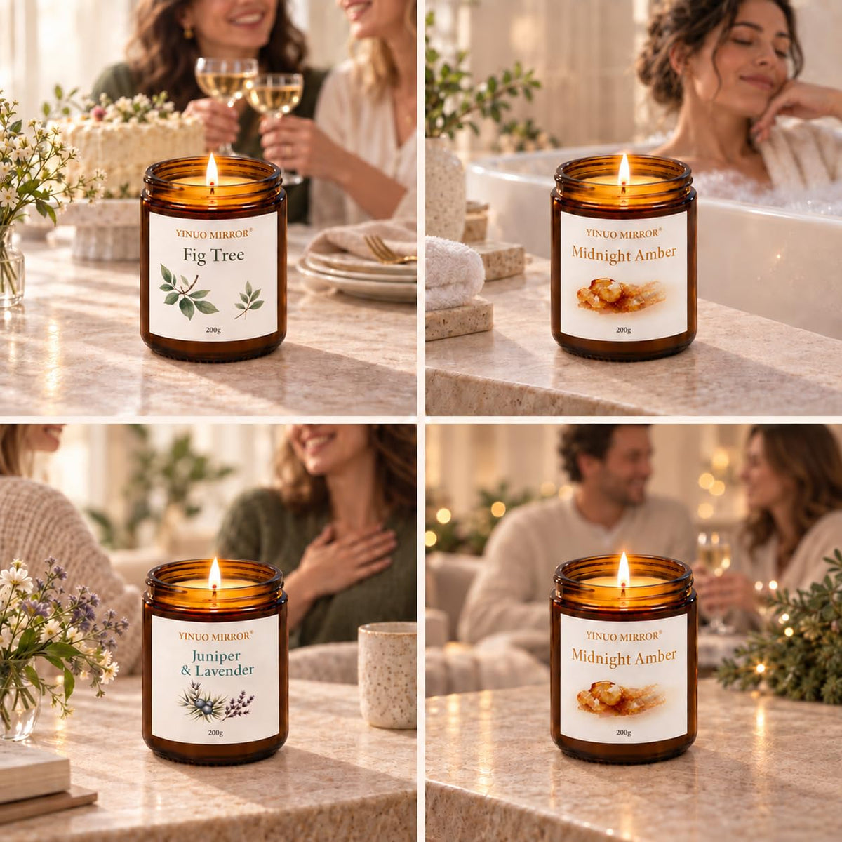 Yinuo Mirror Scented Candles Gift Set for Women, 6x100g Soy Wax, 6 Scents