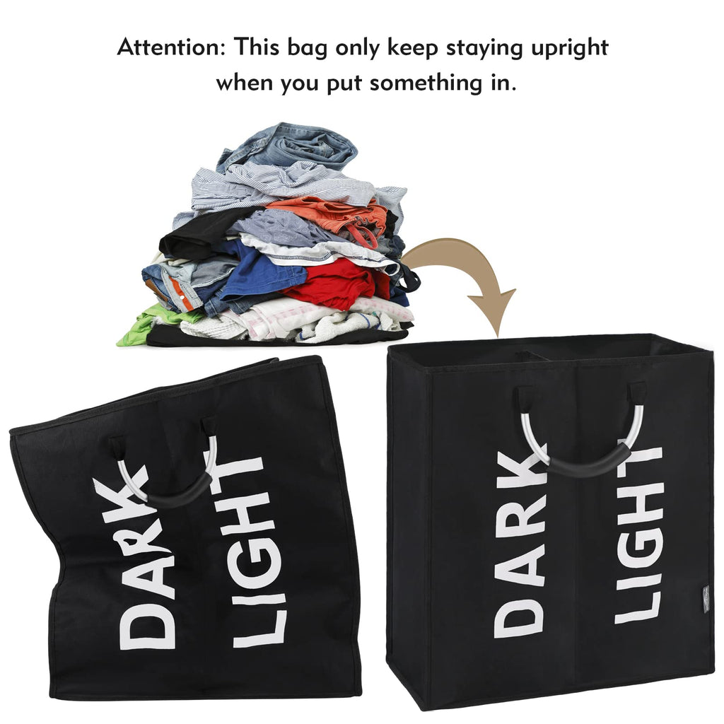 DOKEHOM 80L Collapsible Laundry Basket Bag with 2 Sections, Dark Grey