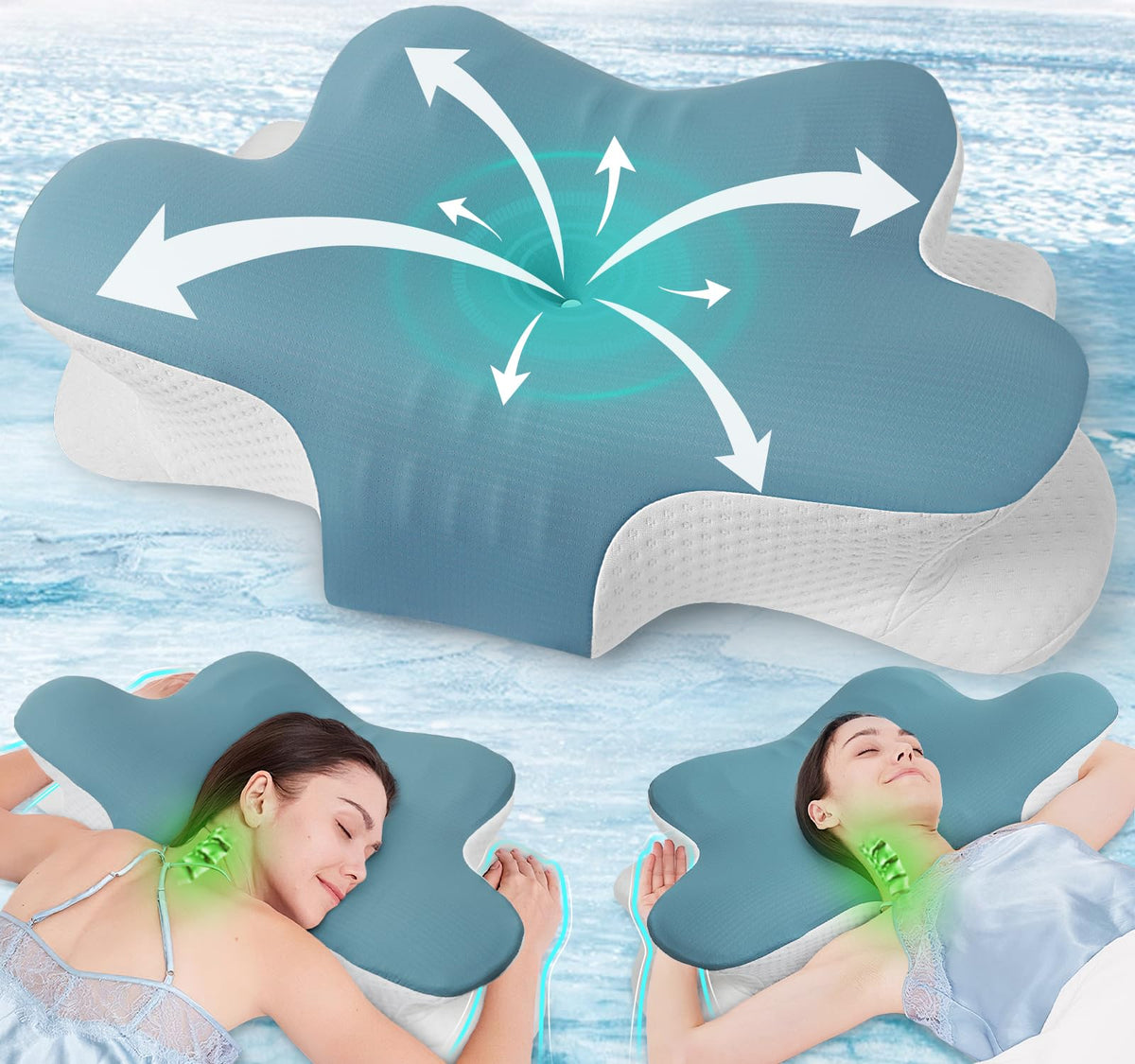 Hydomi Orthopaedic Cervical Pillow for Neck and Shoulder Pain Relief, Memory Foam Neck Support Pillow for Side, Back &Stomach Sleepers, Ergonomic Contour Bed Pillow with Armrest Design, Washable Cover