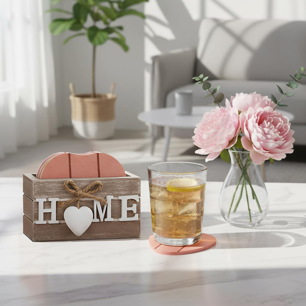Patelai Set of 6 Wooden Heart Coasters House Warming Gifts, Home, Grey