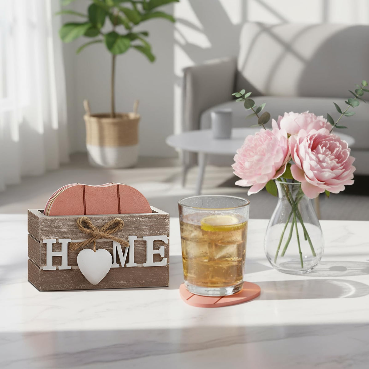 Patelai Set of 6 Wooden Heart Coasters House Warming Gifts, Home, Grey