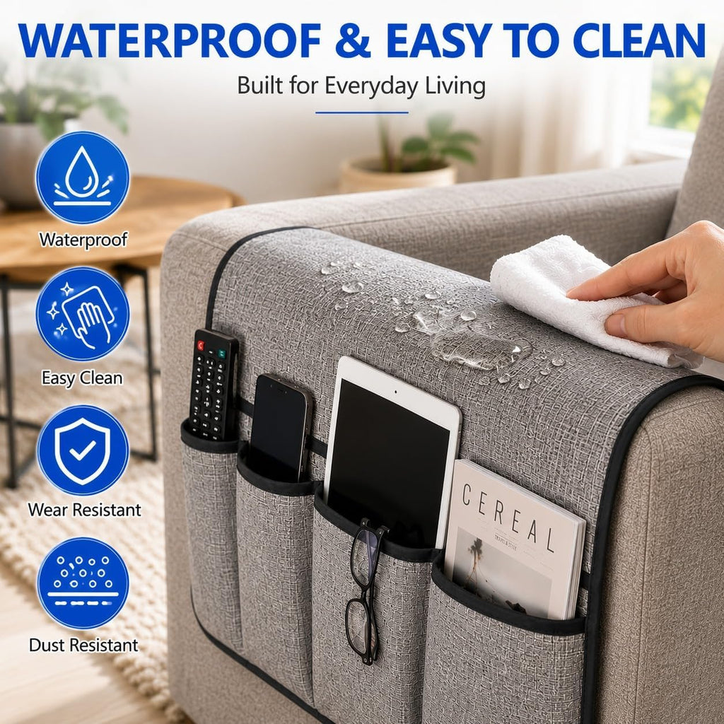 plastific Foldable Sofa Armrest Organiser with Multiple Storage Pockets