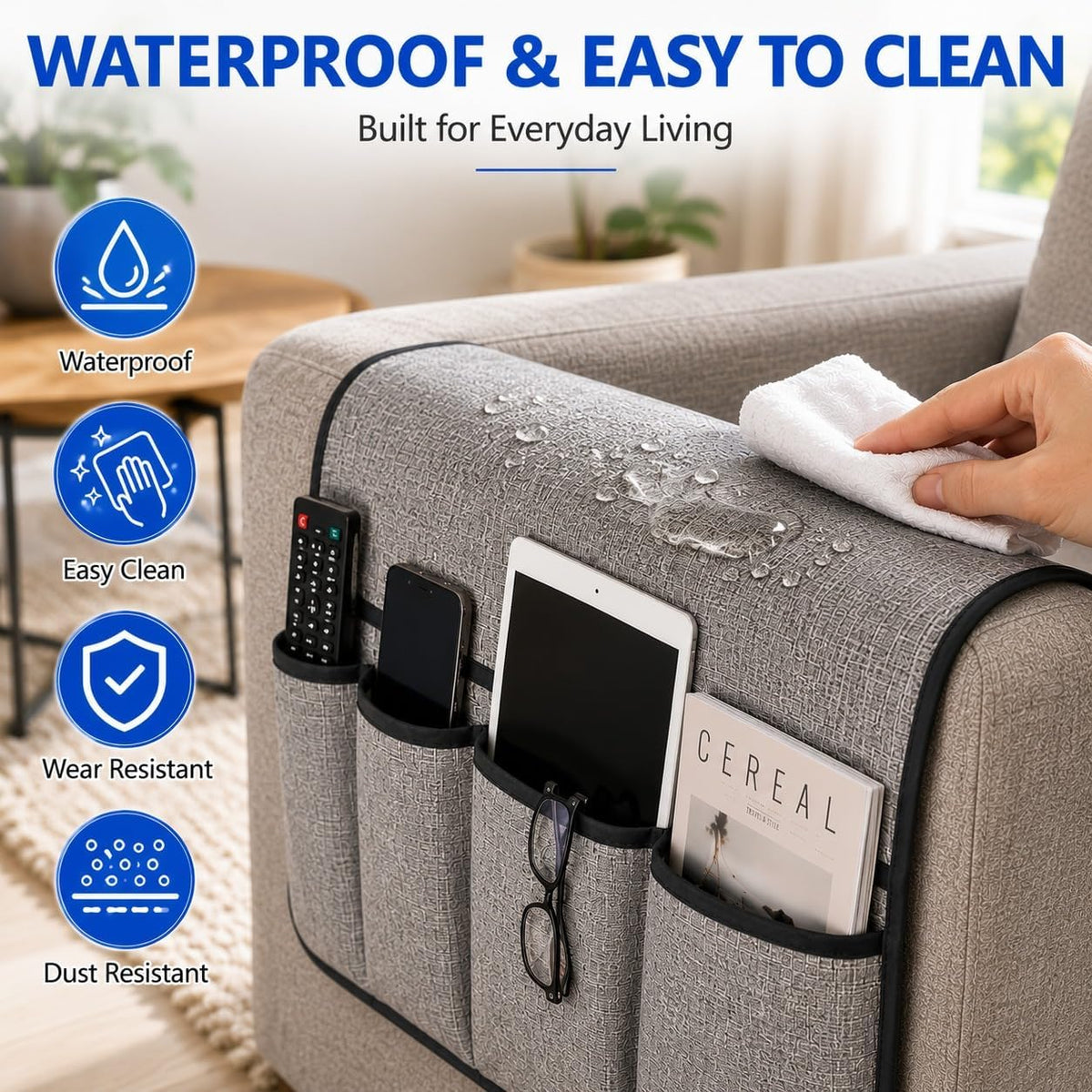 plastific Foldable Sofa Armrest Organiser with Multiple Storage Pockets