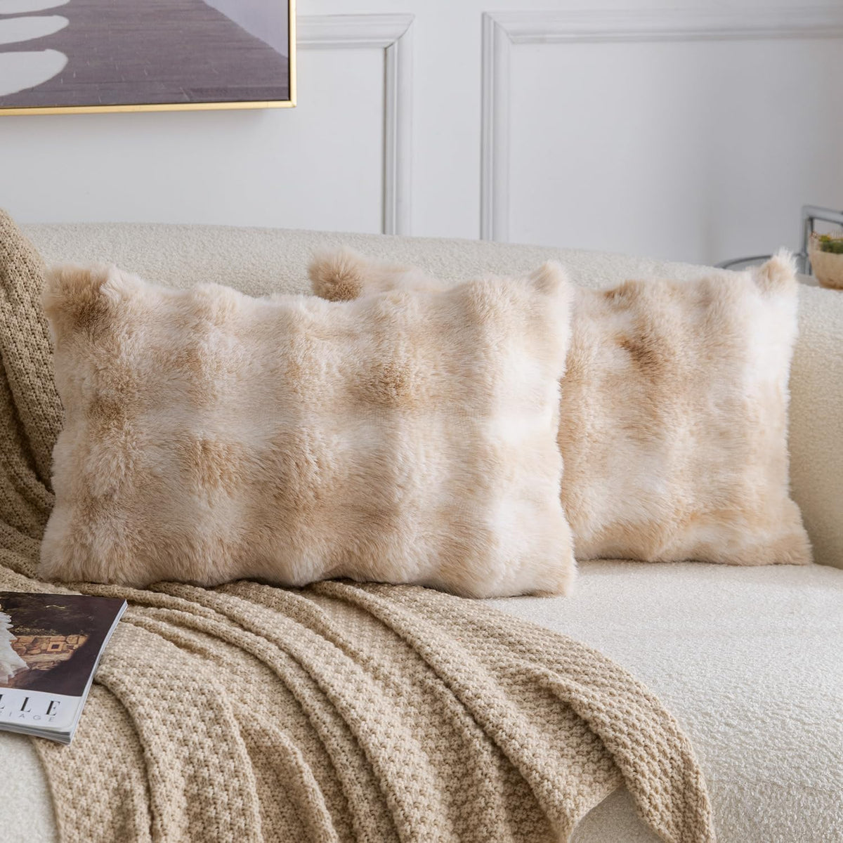 Madizz Pack of 2 Thick Plush Faux Wool Cushion Covers 45x45 cm Cream Soft Neutral Decorative Throw Pillow Covers Accent Boho Pillowcases for Couch Sofa Bedroom Pillow Shell
