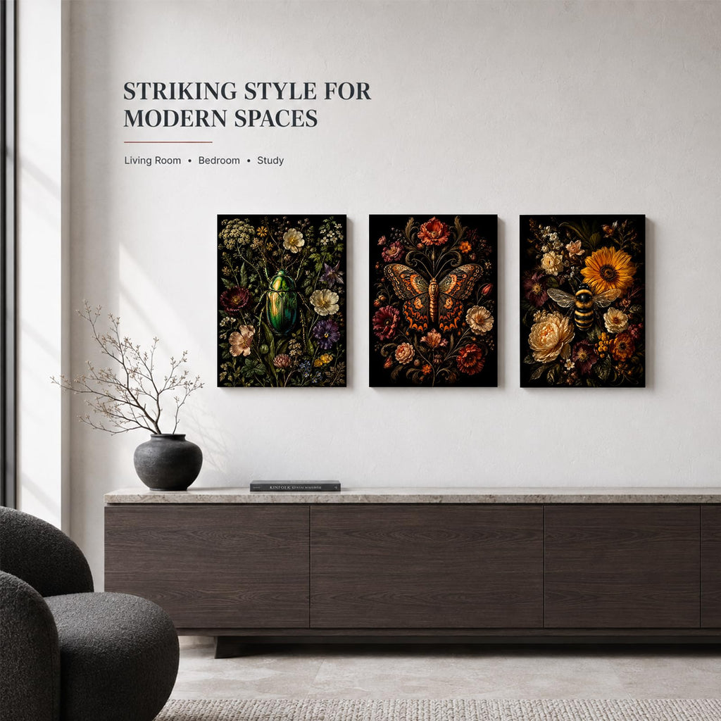 Soft Beige Floral Canvas Prints, Set of 3 Framed 12 x 16 Inch Wall Art