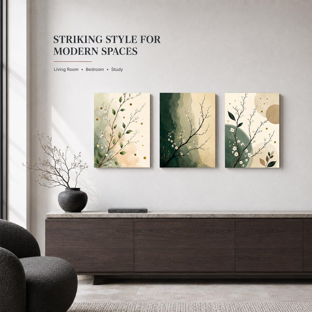 Soft Beige Floral Canvas Prints, Set of 3 Framed 12 x 16 Inch Wall Art