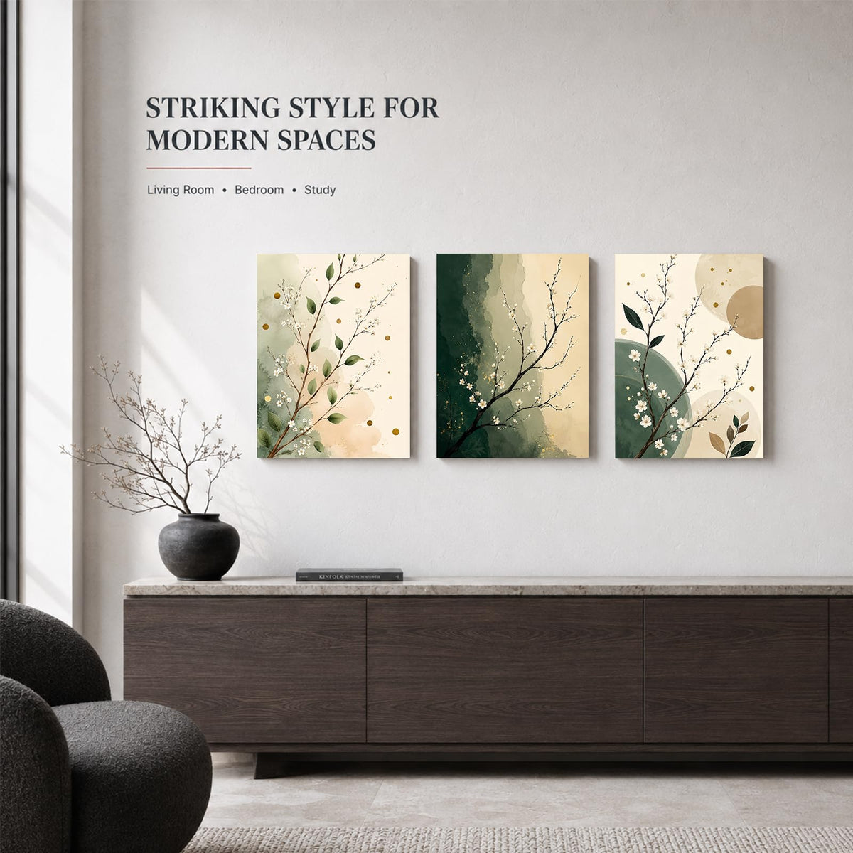 Soft Beige Floral Canvas Prints, Set of 3 Framed 12 x 16 Inch Wall Art