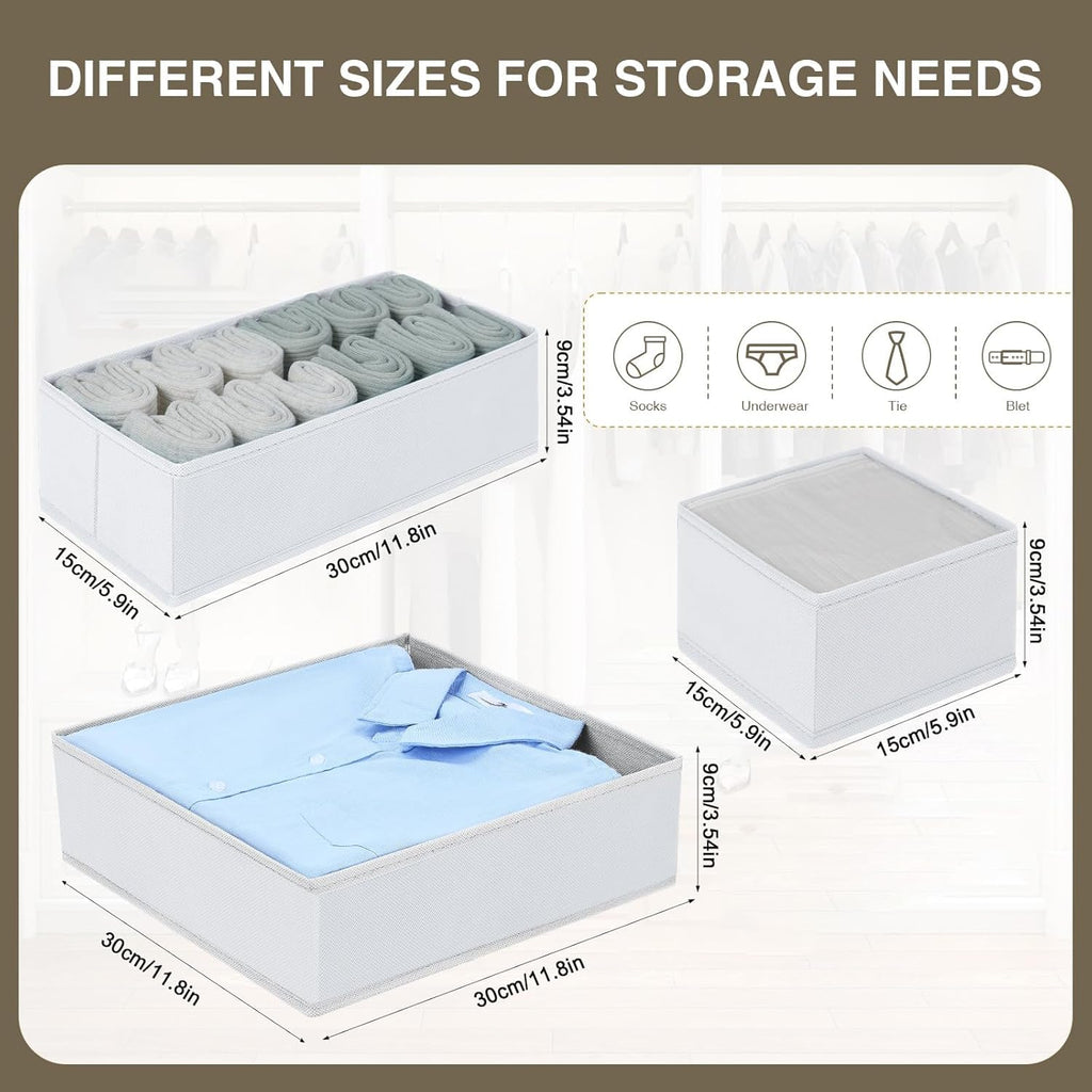 DIMJ 12 Pack Drawer Organisers Foldable Storage Box Fabric Drawer Dividers Wardrobe Storage Organiser Storage Cubes for Bras, Socks, Underwear, Ties, Scarves, Cosmetics