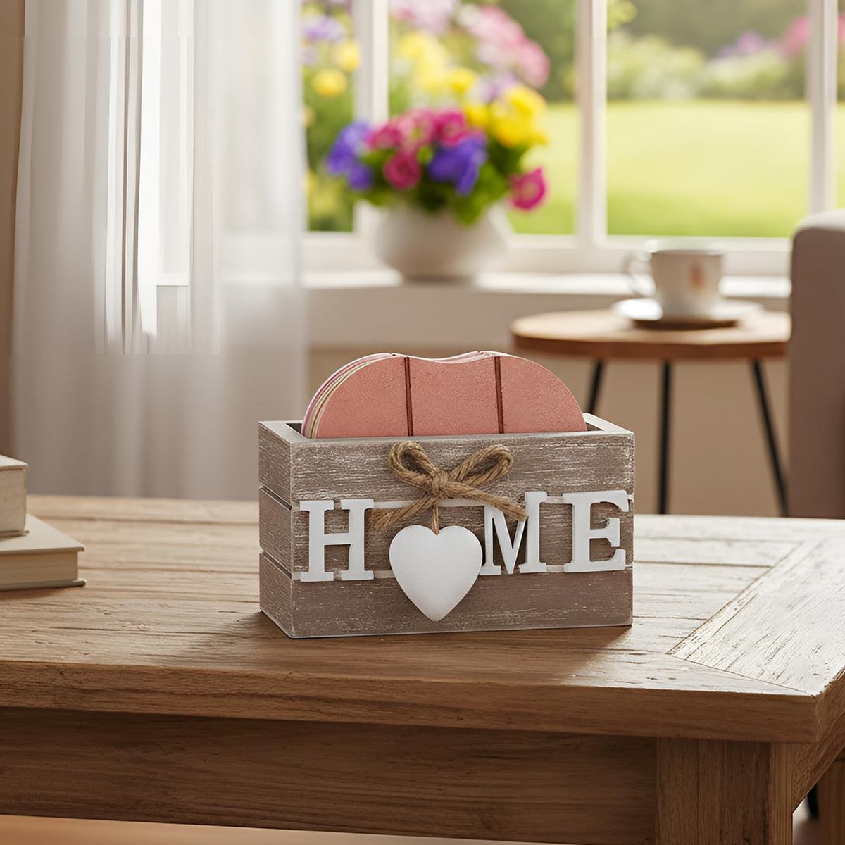 Patelai Set of 6 Wooden Heart Coasters House Warming Gifts, Home, Grey