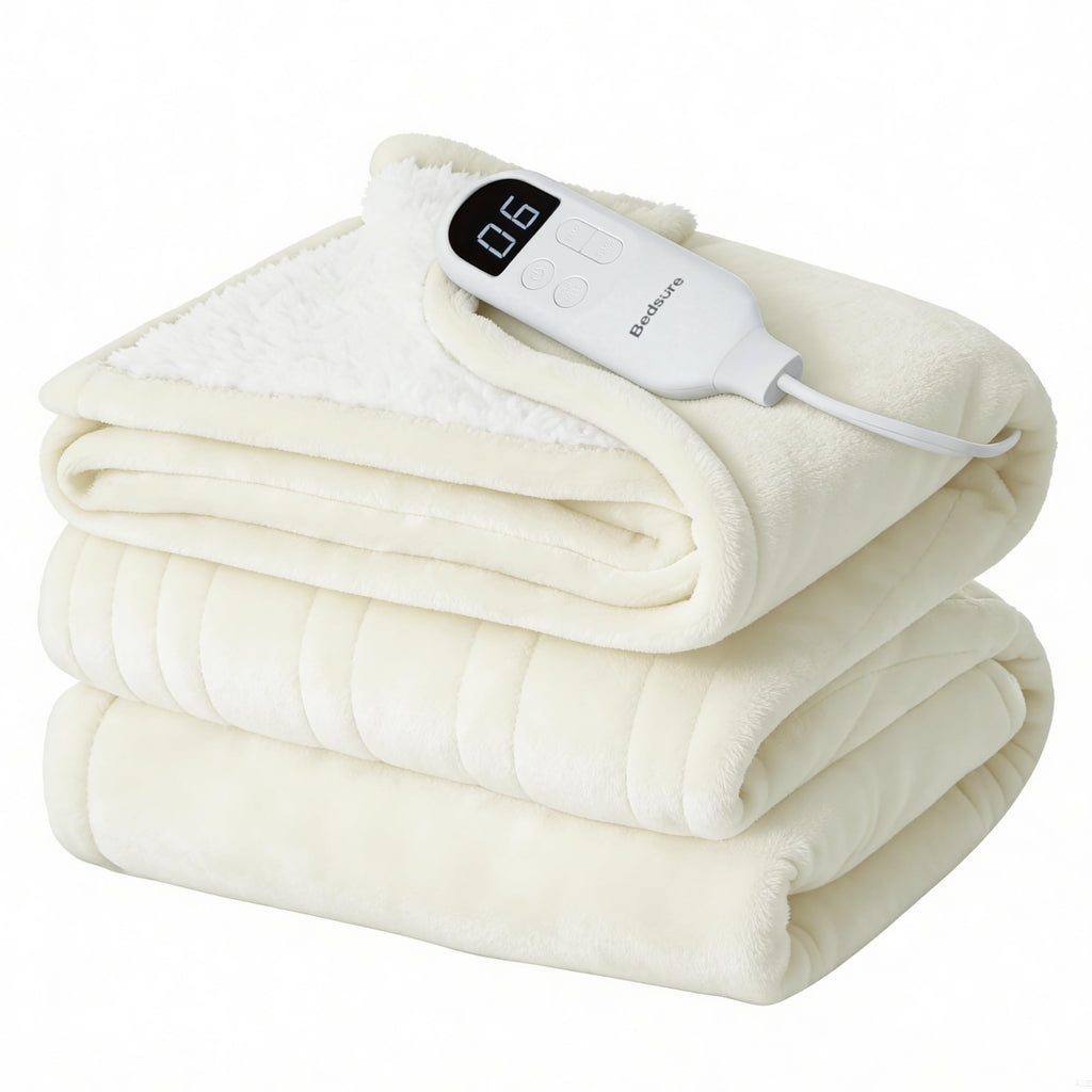 Bedsure Faux Fur Heated Blanket Twin Size, Tie-Dye Electric Blanket, Black