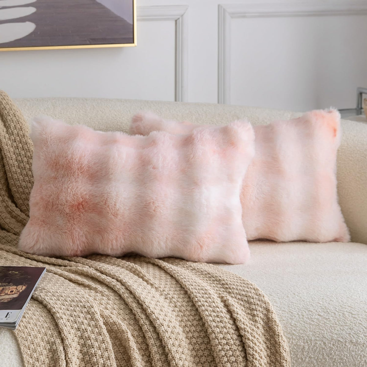 Madizz Pack of 2 Thick Plush Faux Wool Cushion Covers 45x45 cm Cream Soft Neutral Decorative Throw Pillow Covers Accent Boho Pillowcases for Couch Sofa Bedroom Pillow Shell
