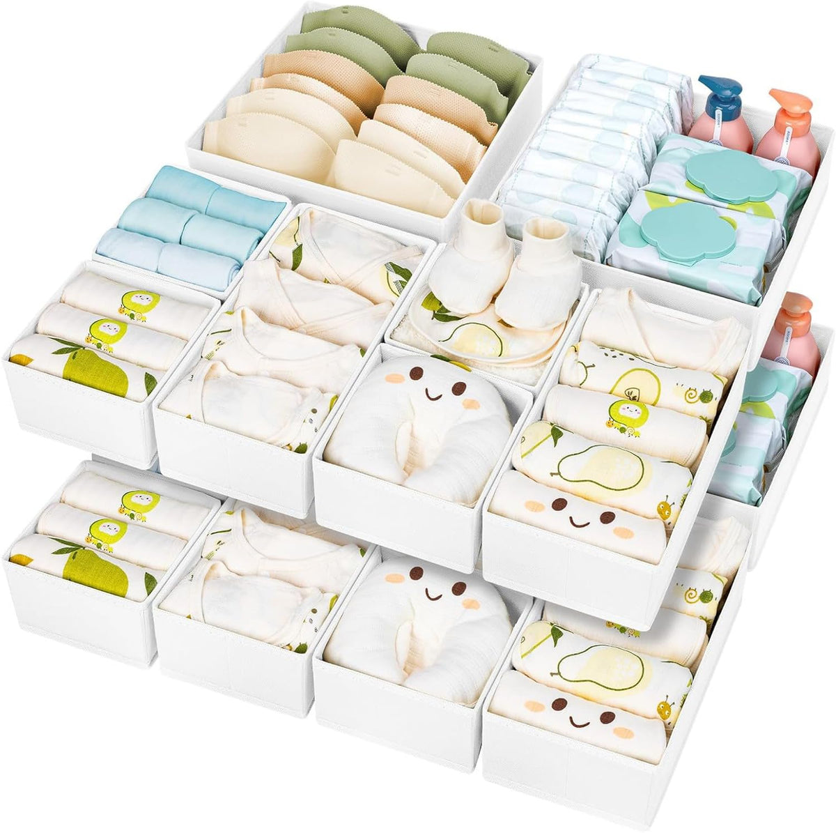 DIMJ 12 Pack Drawer Organisers Foldable Storage Box Fabric Drawer Dividers Wardrobe Storage Organiser Storage Cubes for Bras, Socks, Underwear, Ties, Scarves, Cosmetics