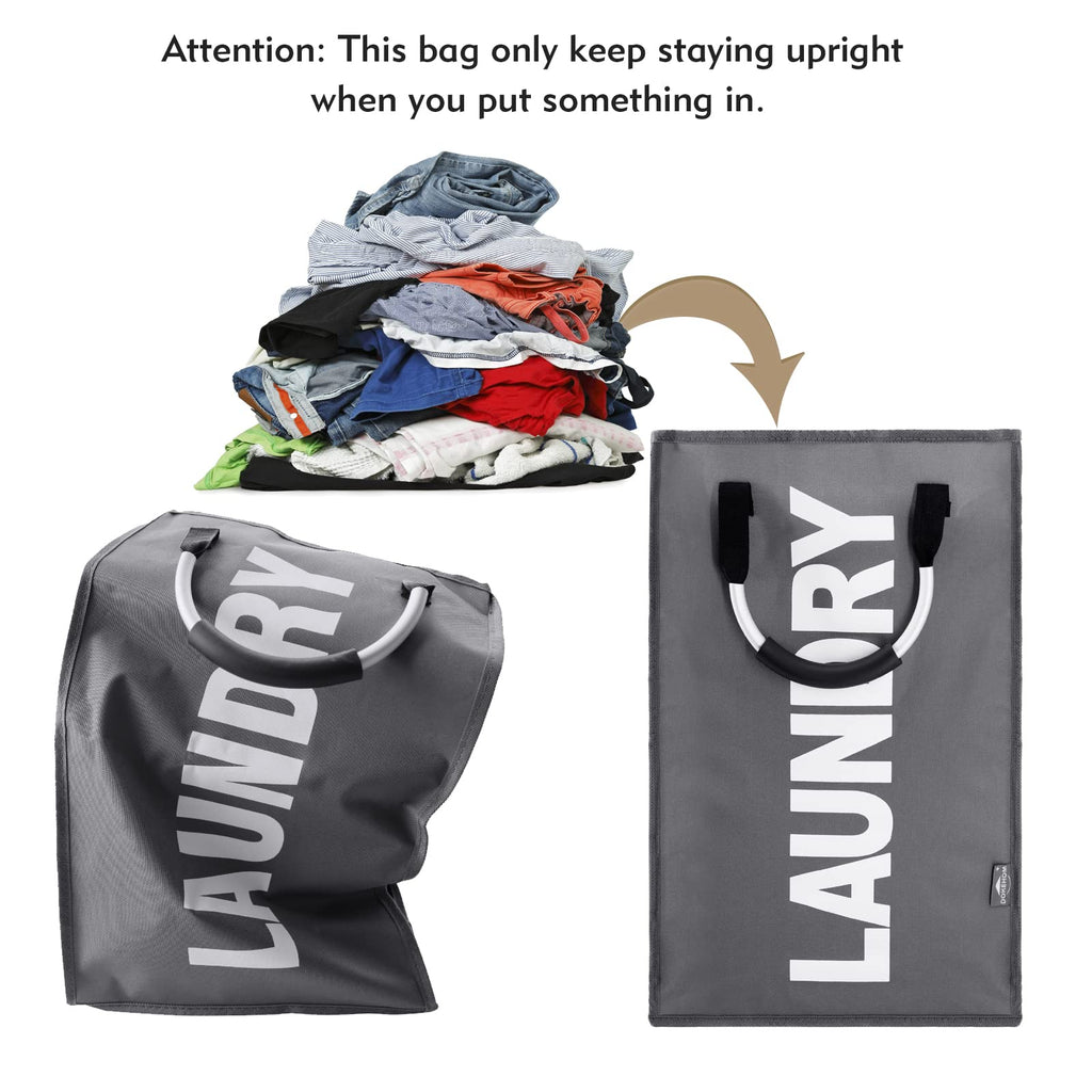 DOKEHOM 80L Collapsible Laundry Basket Bag with 2 Sections, Dark Grey