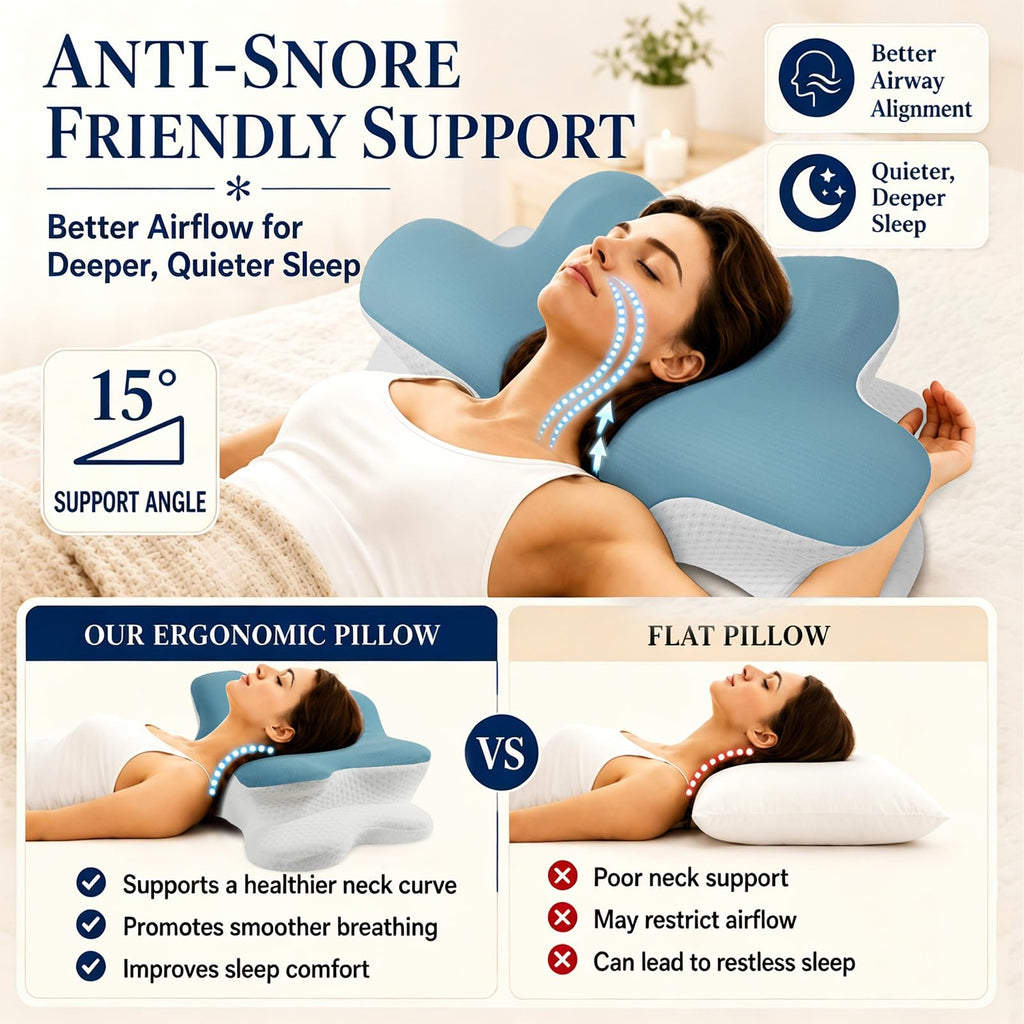 Hydomi Orthopaedic Cervical Pillow for Neck and Shoulder Pain Relief, Memory Foam Neck Support Pillow for Side, Back &Stomach Sleepers, Ergonomic Contour Bed Pillow with Armrest Design, Washable Cover