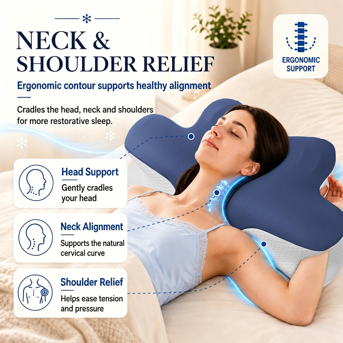 Hydomi Orthopaedic Cervical Pillow for Neck and Shoulder Pain Relief, Memory Foam Neck Support Pillow for Side, Back &Stomach Sleepers, Ergonomic Contour Bed Pillow with Armrest Design, Washable Cover