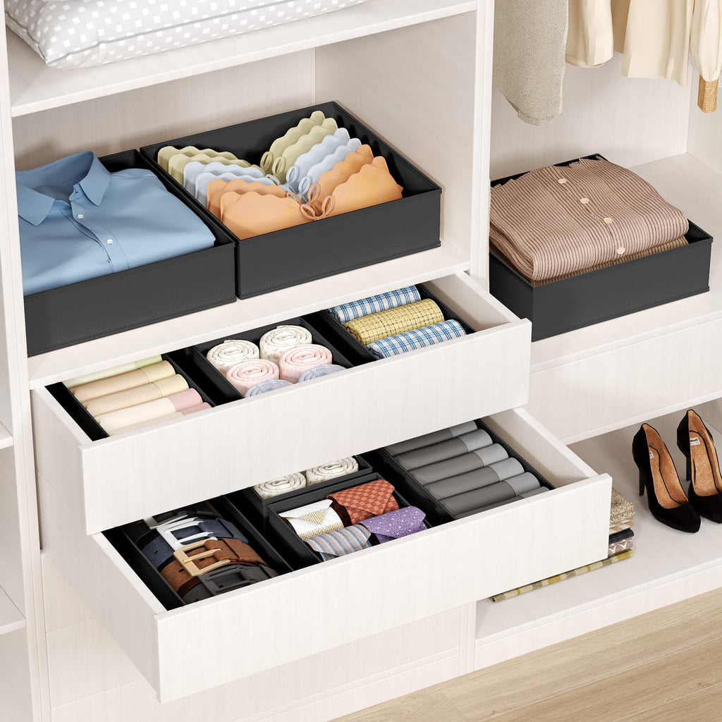 DIMJ 12 Pack Drawer Organisers Foldable Storage Box Fabric Drawer Dividers Wardrobe Storage Organiser Storage Cubes for Bras, Socks, Underwear, Ties, Scarves, Cosmetics
