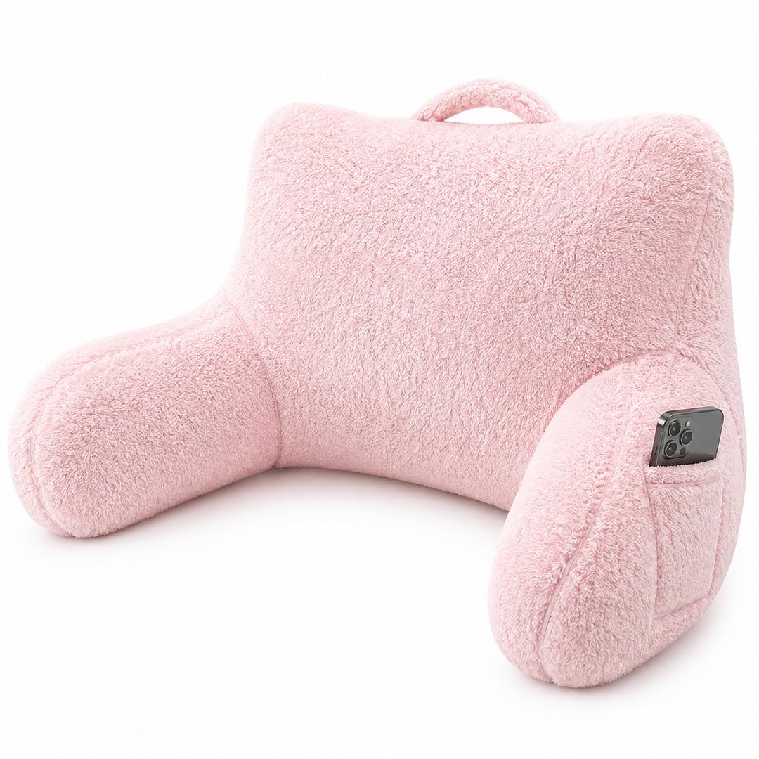 rejuvopedic Reading Cuddle Cushion – Natural, Super Soft Teddy Fleece Comfort Cushion with Pocket & Carry Handle
