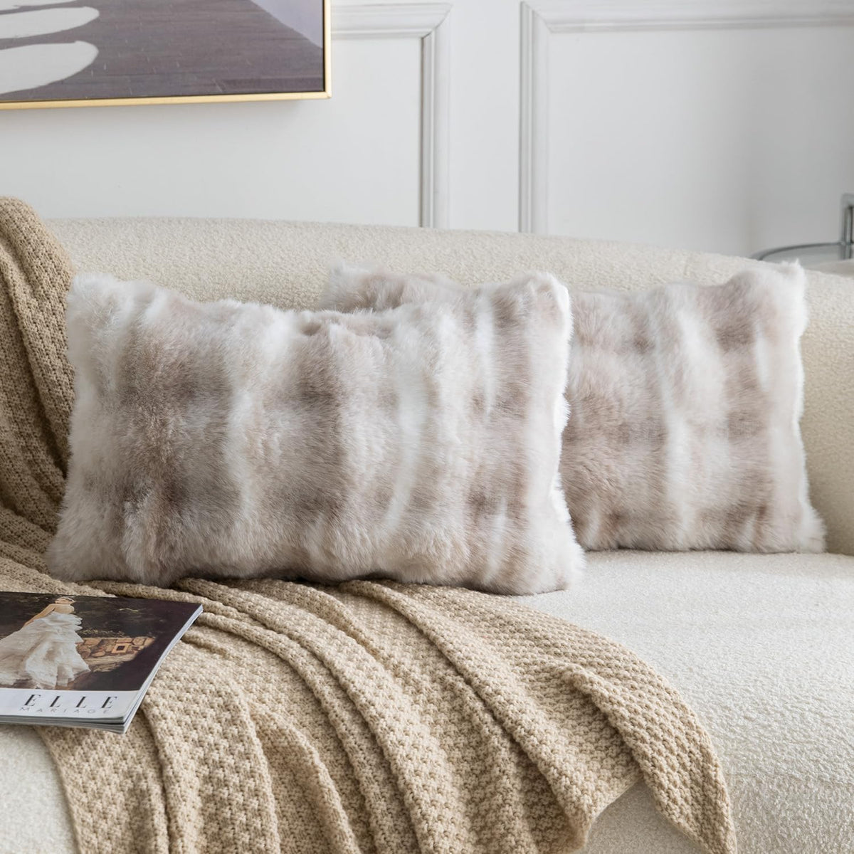 Madizz Pack of 2 Thick Plush Faux Wool Cushion Covers 45x45 cm Cream Soft Neutral Decorative Throw Pillow Covers Accent Boho Pillowcases for Couch Sofa Bedroom Pillow Shell