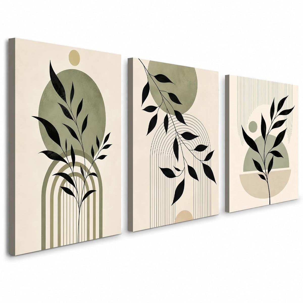 Soft Beige Floral Canvas Prints, Set of 3 Framed 12 x 16 Inch Wall Art