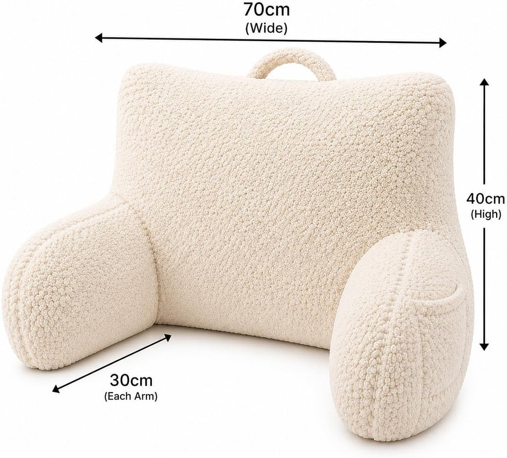 rejuvopedic Reading Cuddle Cushion – Natural, Super Soft Teddy Fleece Comfort Cushion with Pocket & Carry Handle