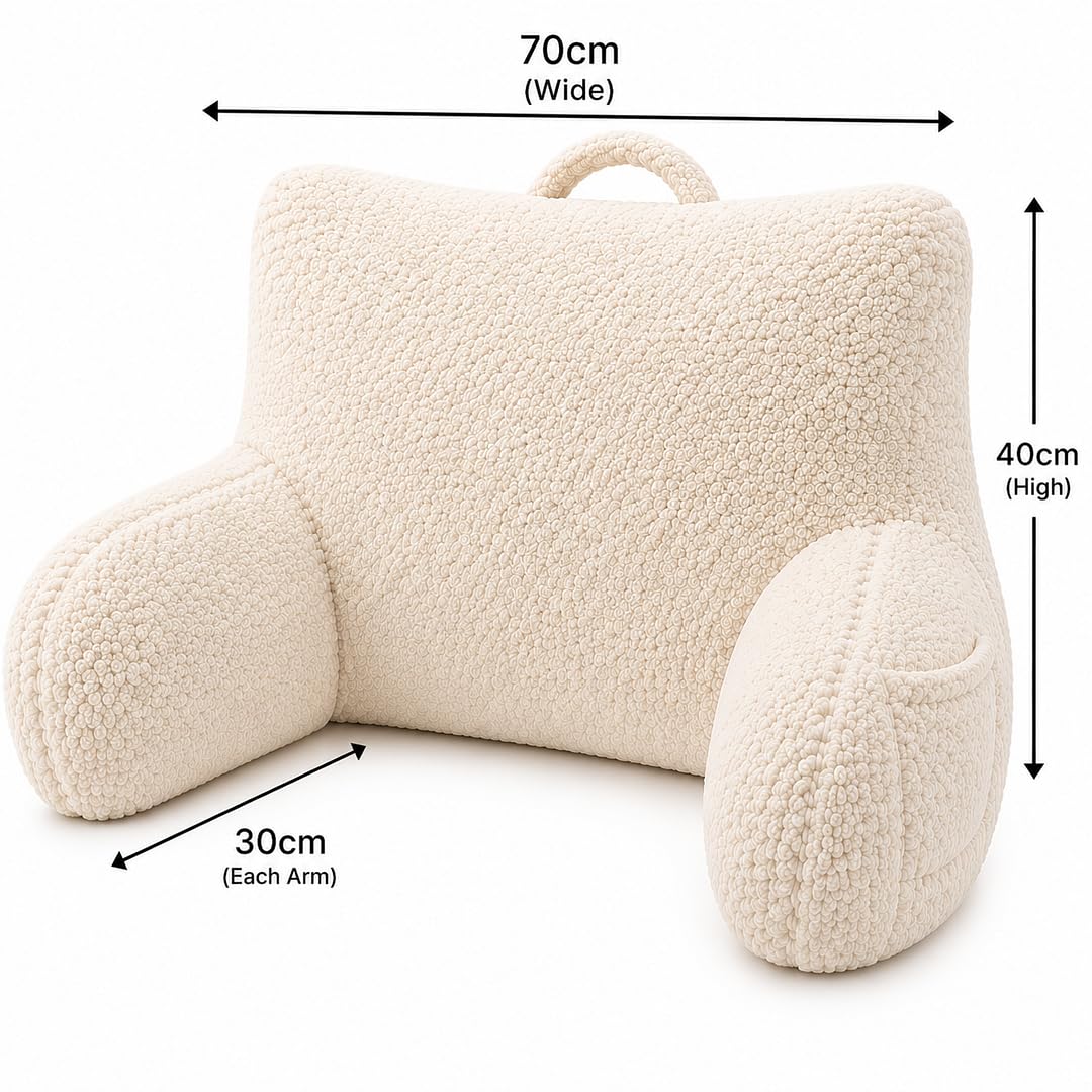 rejuvopedic Reading Cuddle Cushion – Natural, Super Soft Teddy Fleece Comfort Cushion with Pocket & Carry Handle