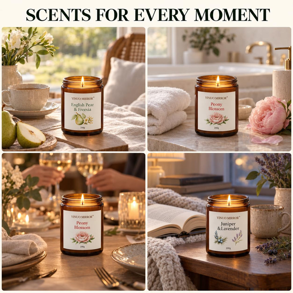 Yinuo Mirror Scented Candles Gift Set for Women, 6x100g Soy Wax, 6 Scents