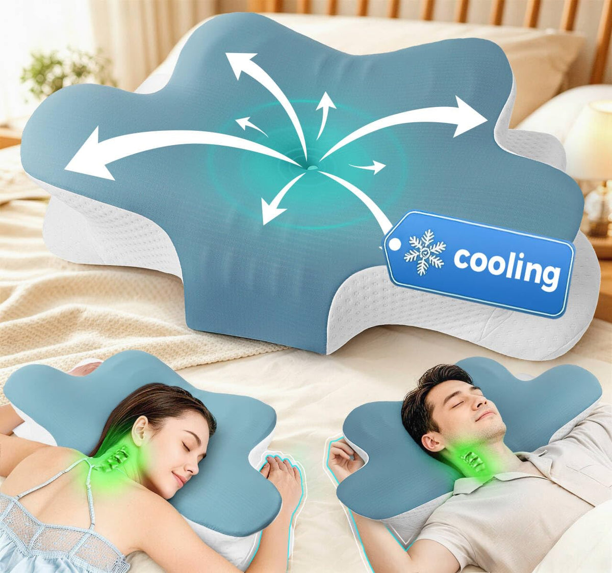 Hydomi Orthopaedic Cervical Pillow for Neck and Shoulder Pain Relief, Memory Foam Neck Support Pillow for Side, Back &Stomach Sleepers, Ergonomic Contour Bed Pillow with Armrest Design, Washable Cover