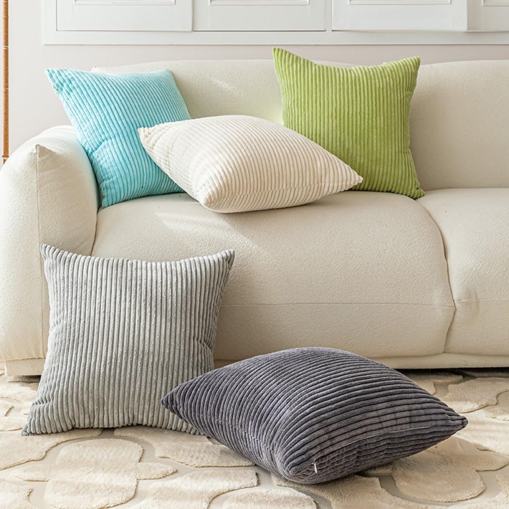 Set of 2 Corduroy Cushion Covers 40cm x 40cm,Soft Striped Square Pillow Case,Cushion Case with Invisible Zipper,Home Boho Decor Pillow Cases for Couch Sofa Bedroom,Living Room-Sage Green