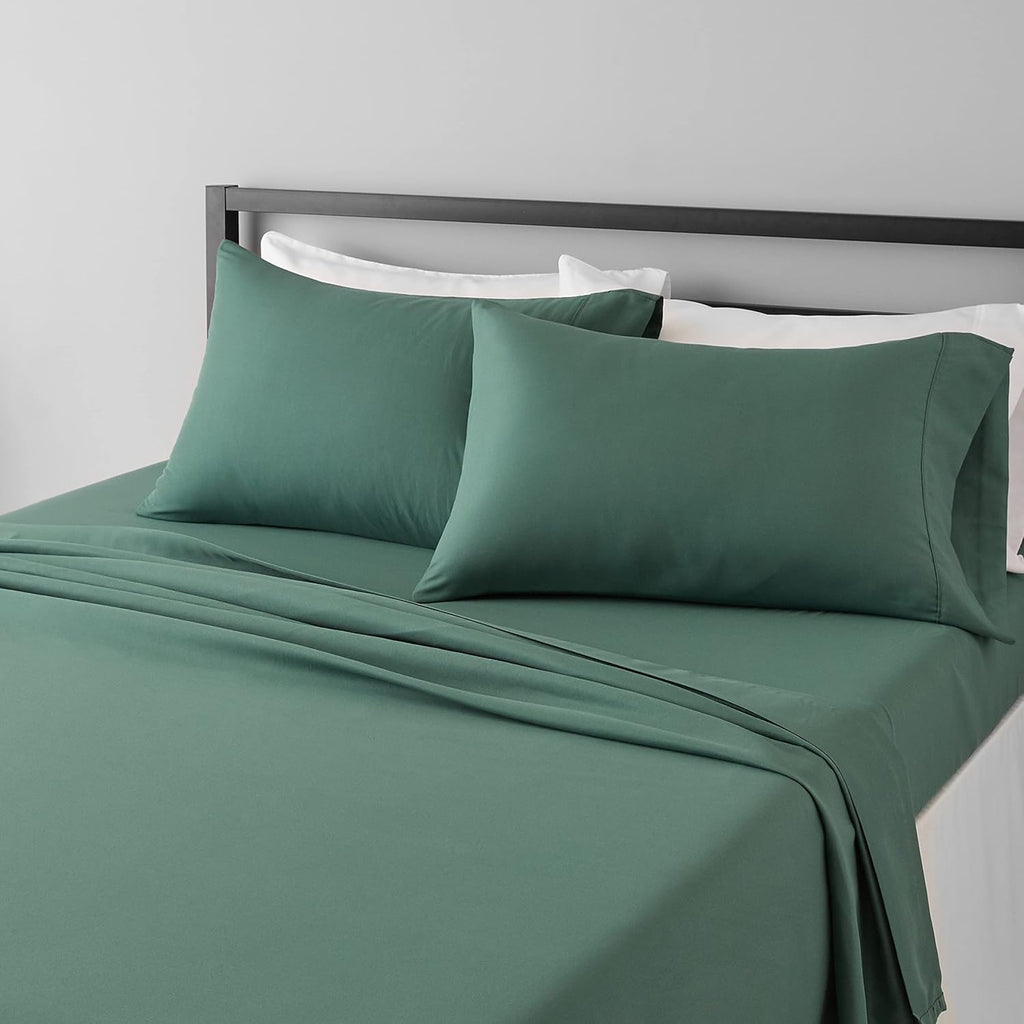 Amazon Basics Lightweight Super Soft Easy Care Wrinkle Free Microfiber 3 Piece Bed Sheet Set with 14-Inch Deep Pockets, Twin, Navy Blue, Solid, Kids, Men & Women Bedding