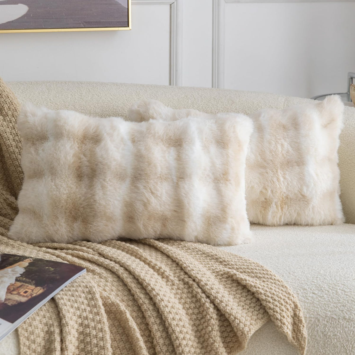 Madizz Pack of 2 Thick Plush Faux Wool Cushion Covers 45x45 cm Cream Soft Neutral Decorative Throw Pillow Covers Accent Boho Pillowcases for Couch Sofa Bedroom Pillow Shell