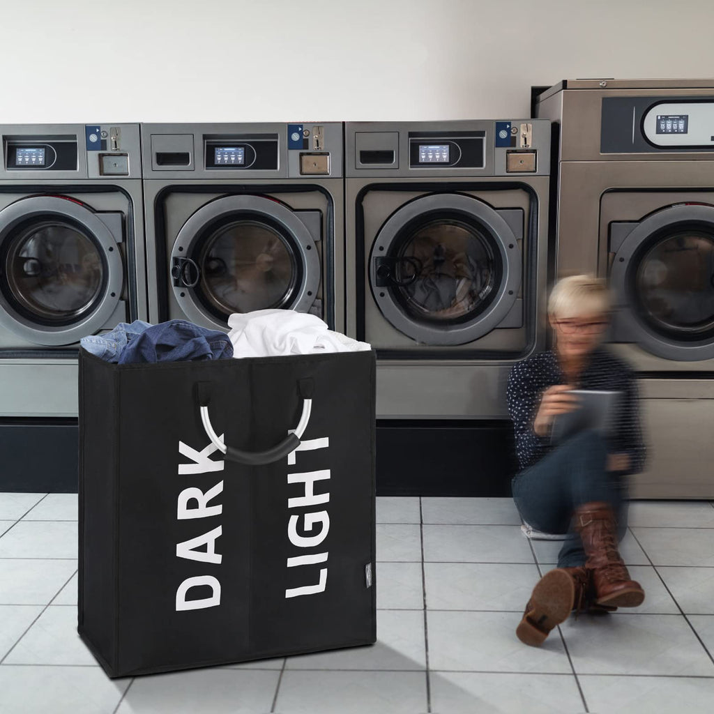 DOKEHOM 80L Collapsible Laundry Basket Bag with 2 Sections, Dark Grey