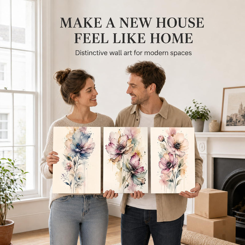 Soft Beige Floral Canvas Prints, Set of 3 Framed 12 x 16 Inch Wall Art