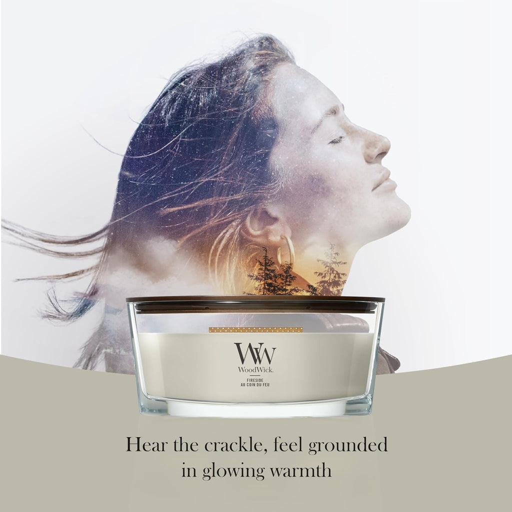 WoodWick Ellipse Scented Candle | Fireside | with Crackling Wick | Burn Time: Up to 50 Hours