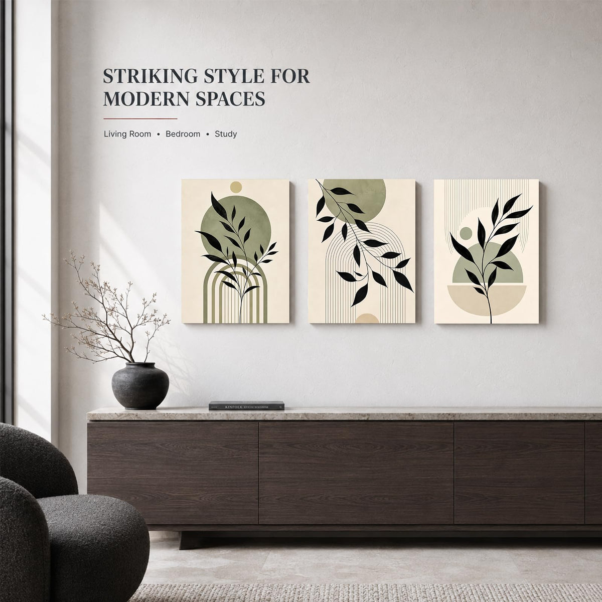 Soft Beige Floral Canvas Prints, Set of 3 Framed 12 x 16 Inch Wall Art