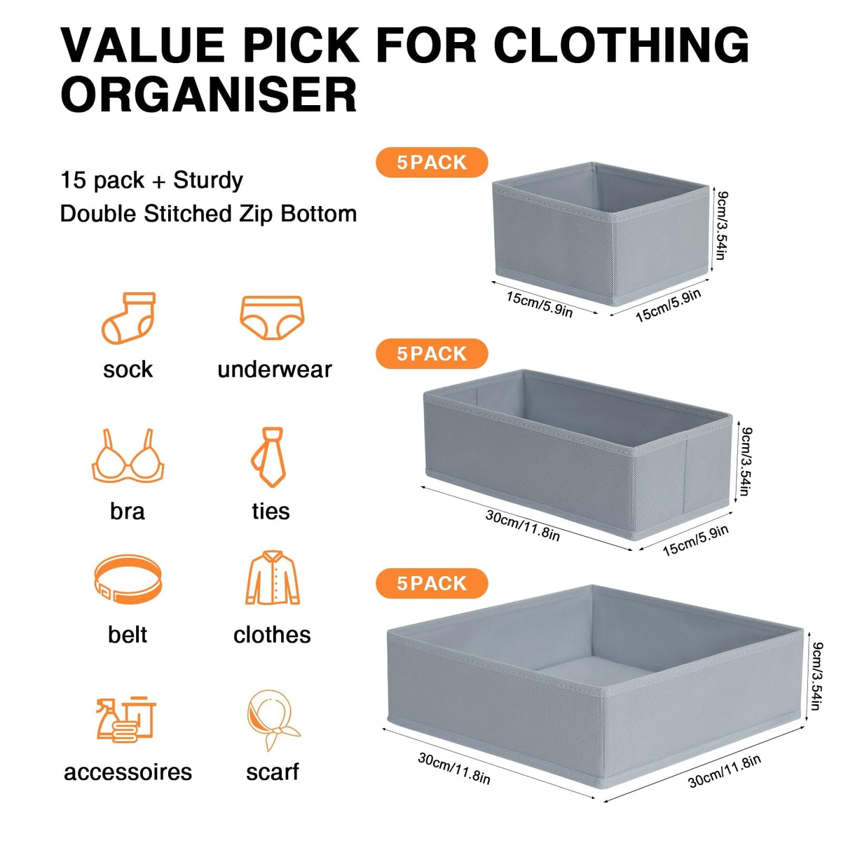 DIMJ 12 Pack Drawer Organisers Foldable Storage Box Fabric Drawer Dividers Wardrobe Storage Organiser Storage Cubes for Bras, Socks, Underwear, Ties, Scarves, Cosmetics